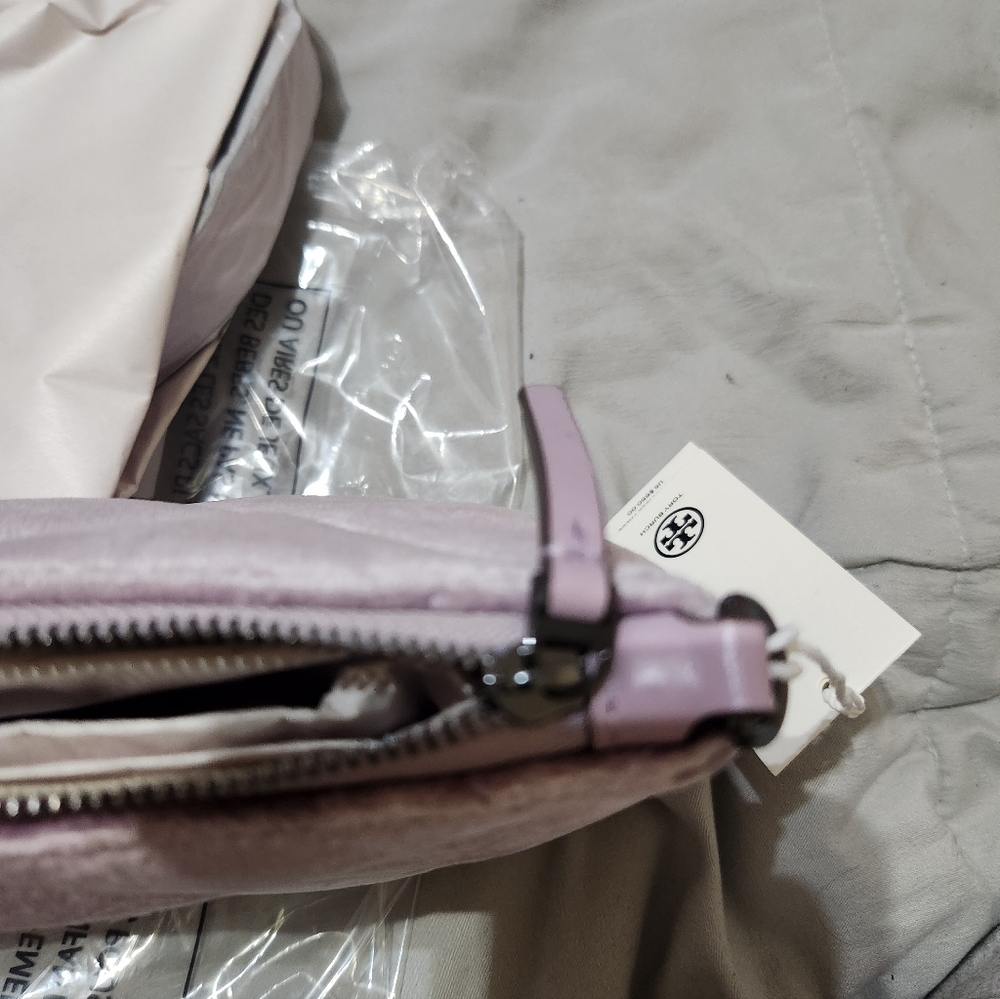 Tory Burch Willa Zip Quilted Handbag Lilac Gunmetal NWT - Picture 10 of 16
